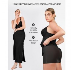 Popilush 레이스 셰이퍼 드레스 Shapewear 내장 딥 브이 넥 새틴 드레이프 슬립 스플릿 맥시 드레스 Bodycon Evening Long Dress