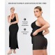 Popilush 레이스 셰이퍼 드레스 Shapewear 내장 딥 브이 넥 새틴 드레이프 슬립 스플릿 맥시 드레스 Bodycon Evening Long Dress