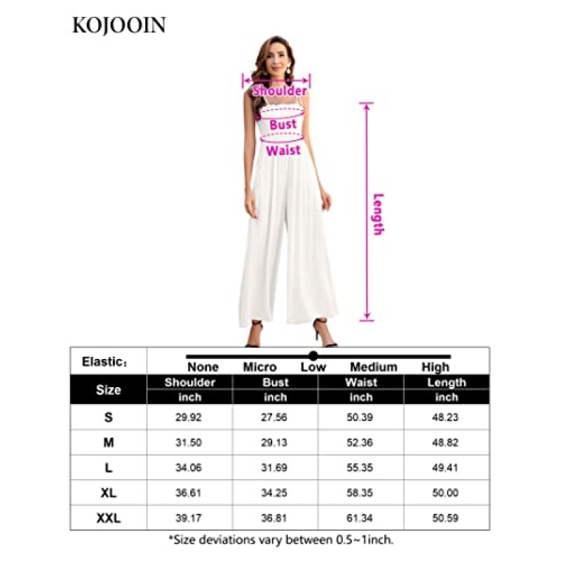 KOJOOIN 여성용 스모크 민소매 점프슈트 여름 캐주얼 스파게티 스트랩 스퀘어 넥 와이드 레그 롬퍼(포켓 포함)