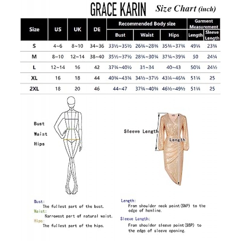 GRACE KARIN 여성 2023 섹시한 스팽글 드레스 반짝 이는 반짝이 랩 V 넥 Bodycon 칵테일 드레스 불규칙한 밑단 파티 드레스