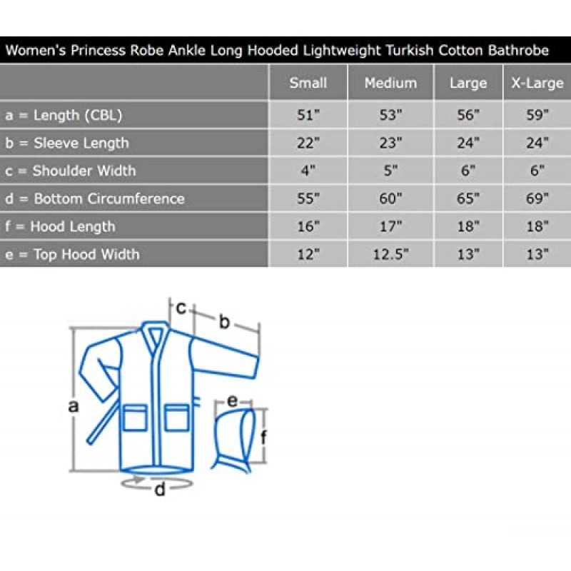 Arus 여성용 공주 가운 발목 긴 후드 경량 터키 면화 목욕 가운