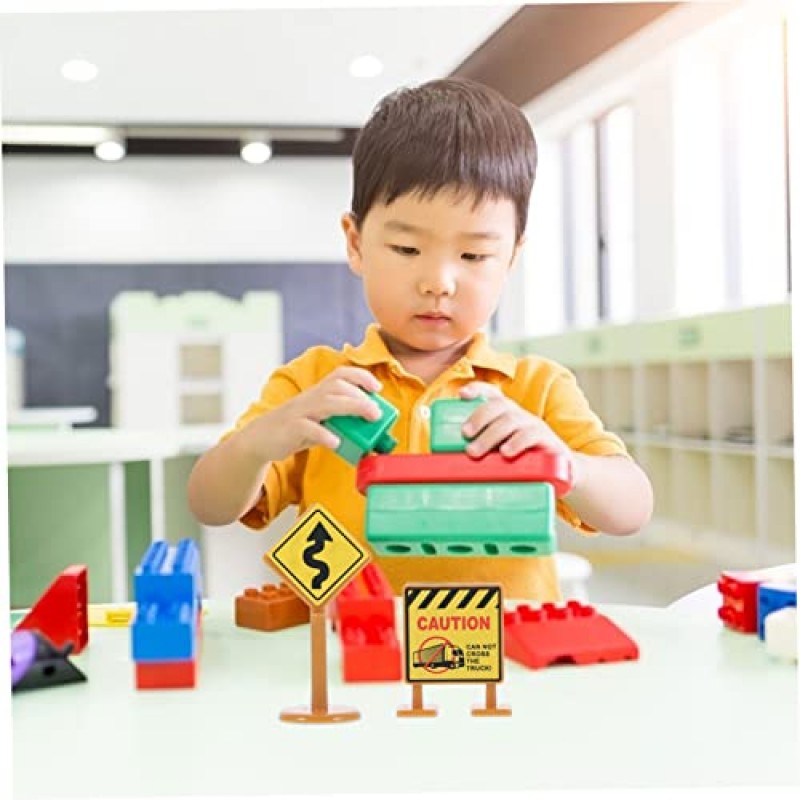 도로 표지판 Playset 장난감 90 Pcs 교통 표지판 모델 어린이용 장난감 지도 장난감 도로 표지판 지도 모델 노란색 플라스틱, 종이 합금 자동차 표시기 미니 장난감 교통 표지판 Playset