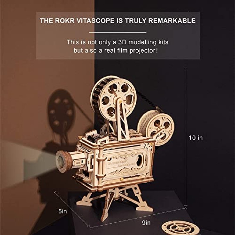 성인을 위한 ROKR 3D 나무 퍼즐 Vitascope - 모델 제작 키트 성인을 위한 기계 구조, 교육용 두뇌 티저 DIY 공예 키트, 남성용 할로윈 컬렉션 선물(Vitascope)