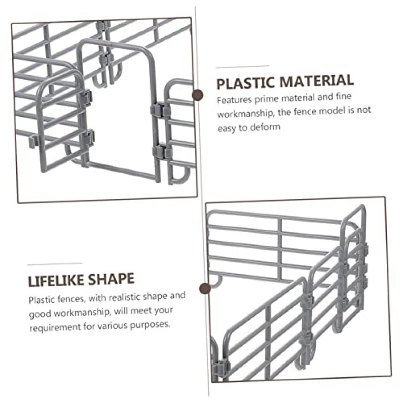 SAFIGLE 18pcs 인공 울타리 미니어처 미니 장난감 놀이터 농장 목장 울타리 어린이 장난감 Kidult 장난감 소형 울타리 장난감 농장 울타리 장식 플라스틱 울타리 모델 회색 동물