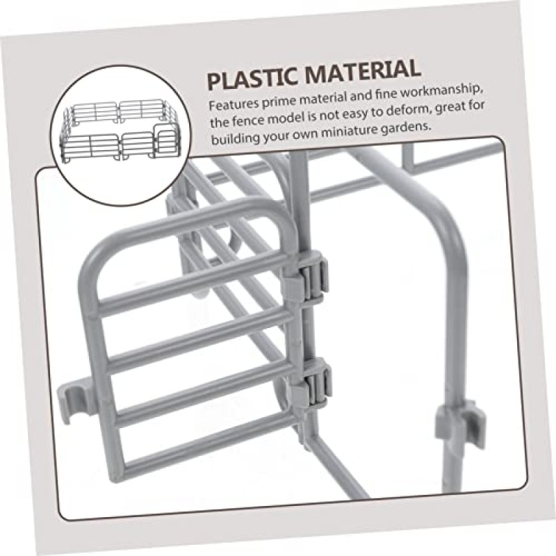 SAFIGLE 18pcs 인공 울타리 미니어처 미니 장난감 놀이터 농장 목장 울타리 어린이 장난감 Kidult 장난감 소형 울타리 장난감 농장 울타리 장식 플라스틱 울타리 모델 회색 동물