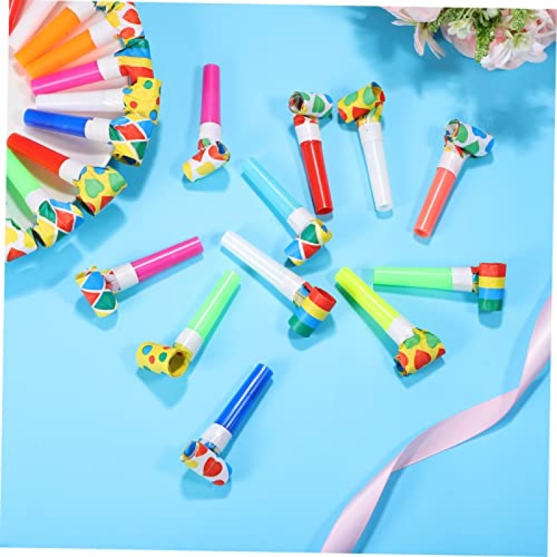 Kisangel 100 Pcs 블로우 롤 Kidult 장난감 송풍기 Noisemakers 파티 송풍기 파티 용품 어린이 플라스틱 파티 가방