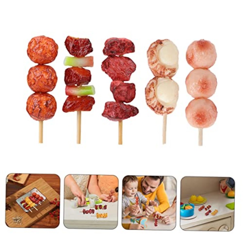 Toyvian 사진 소품 시뮬레이션 꼬치 그릴 Playset Kidult 5pcs 사진 소품 놀이 주방 미니 음식 장식 미니 아이템 액세서리 PVC 모델 음식 미니 장식