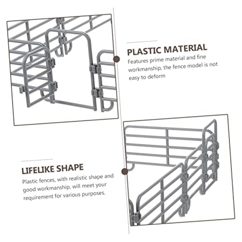 TOYANDONA 18pcs 인공 울타리 인형 집 액세서리 미니 인형 집 액세서리 어린이를위한 어린이 장난감 장난감 작은 말 목장 어린이 장난감 플라스틱 회색 농장 장난감 플라스틱 울타리 모델 동물