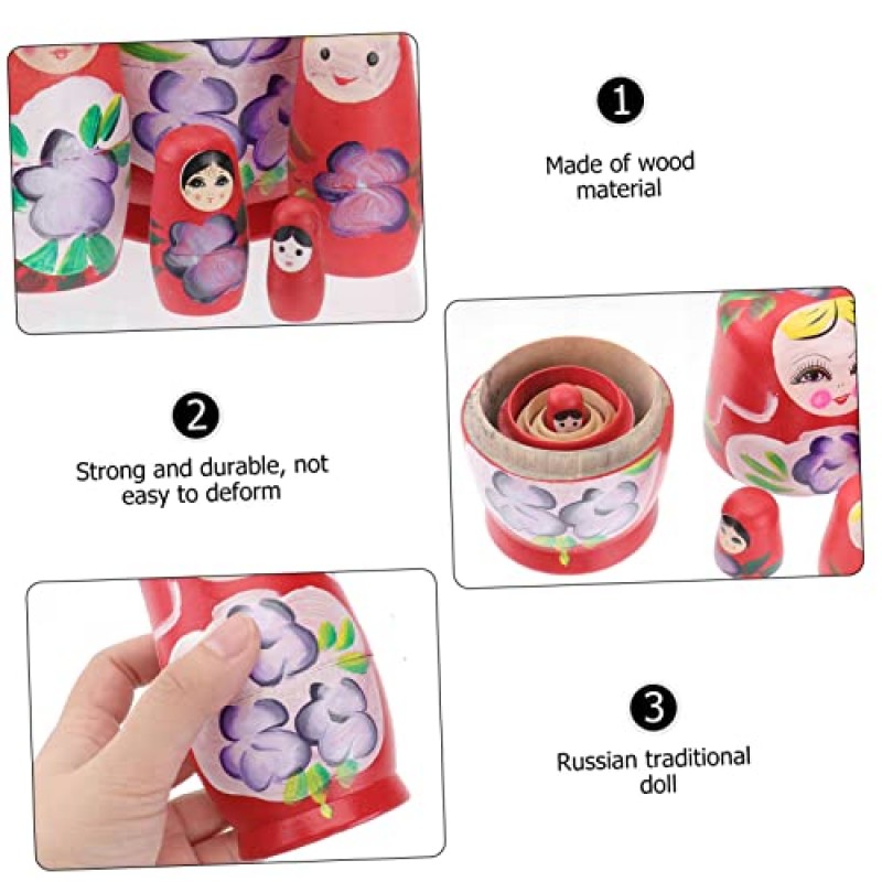 Toyvian 10 Pcs Matryoshka 러시아 쌓을 수 있는 인형 Babushka 인형 어린이를 위한 중첩 인형 어린이 장난감 나무 인형 동물 장난감 나무 공예품 나무 인형 장식 만화 인형 장난감 여행 나무 공예