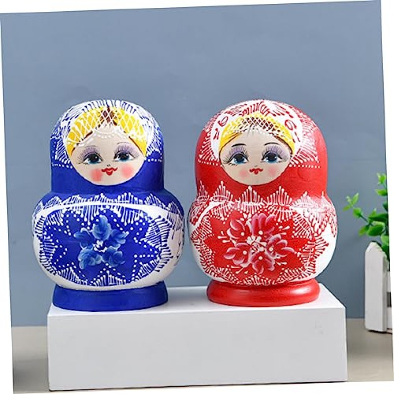 EXCEART 10pcs Matryoshka 어린이 Tylonal 소녀 인형 어린이 인형 새해 스태킹 인형 러시아 인형 나무 중첩 인형 어린이 러시아어 Nestling Kids Wood to Stack Baby Ska