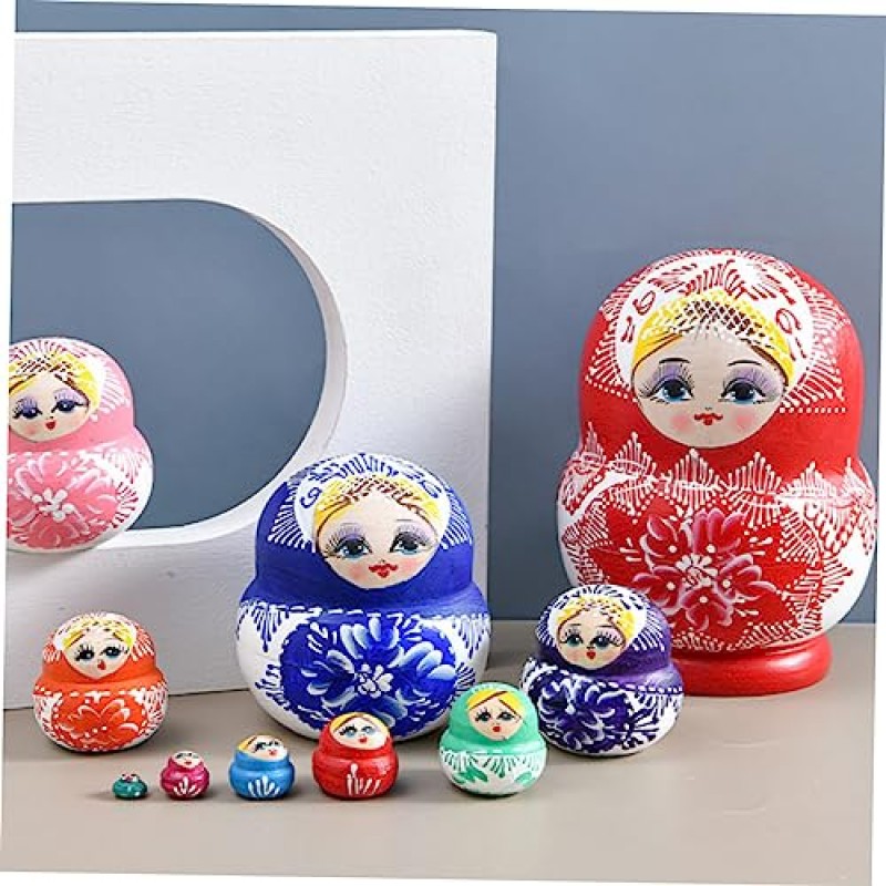 EXCEART 10pcs Matryoshka 어린이 Tylonal 소녀 인형 어린이 인형 새해 스태킹 인형 러시아 인형 나무 중첩 인형 어린이 러시아어 Nestling Kids Wood to Stack Baby Ska