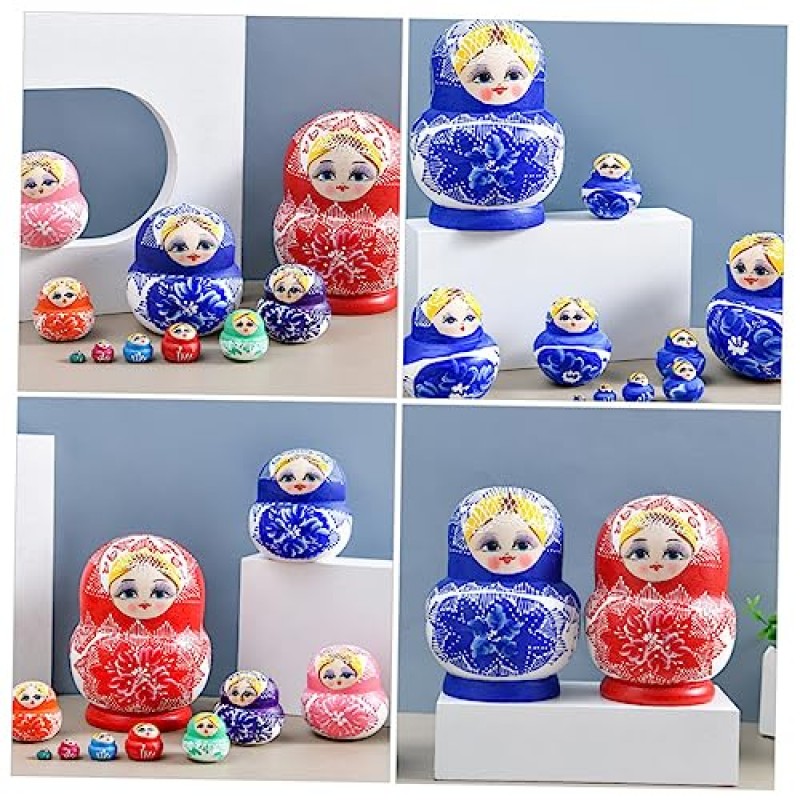 EXCEART 10pcs Matryoshka 어린이 Tylonal 소녀 인형 어린이 인형 새해 스태킹 인형 러시아 인형 나무 중첩 인형 어린이 러시아어 Nestling Kids Wood to Stack Baby Ska