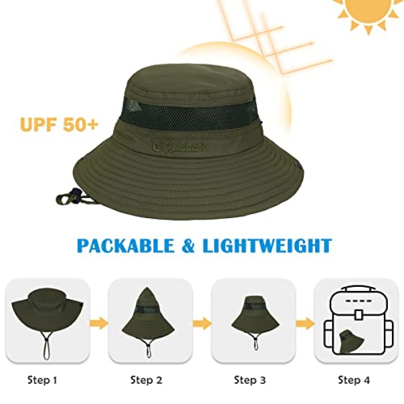 Zando Kids Sun Hat 소년 태양 모자 UPF 50 + 어린이를위한 야외 와이드 브림 캡 버킷 모자 사파리 낚시 모자 소녀 비치 모자