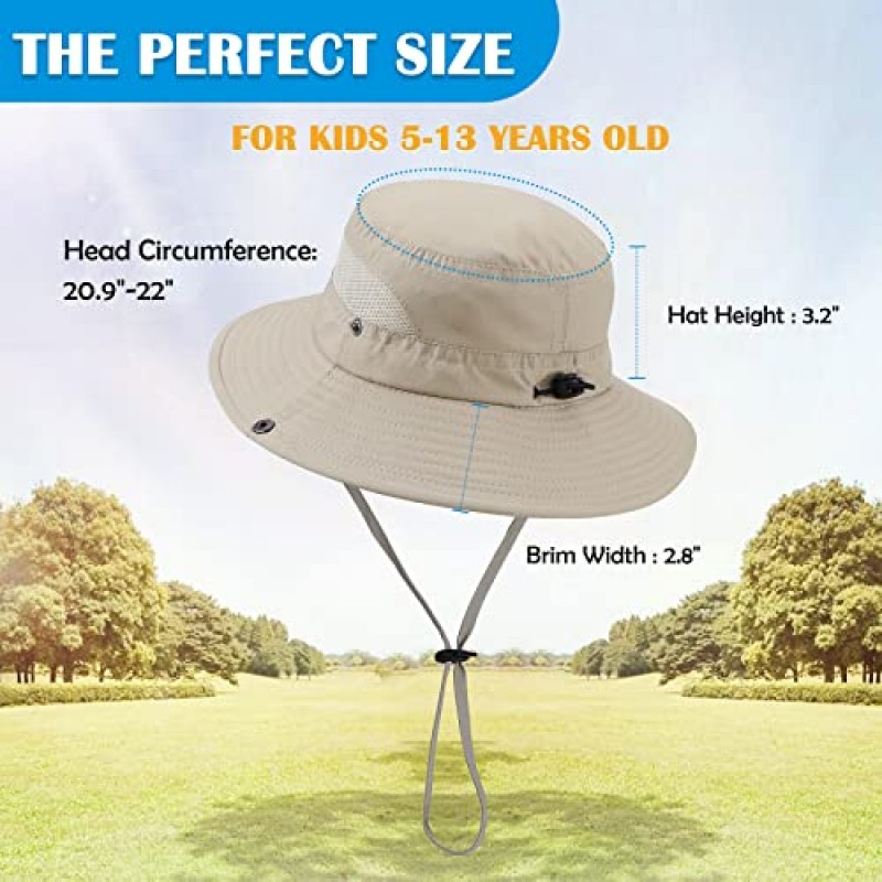 Zando Kids Sun Hat 소년 태양 모자 UPF 50 + 어린이를위한 야외 와이드 브림 캡 버킷 모자 사파리 낚시 모자 소녀 비치 모자