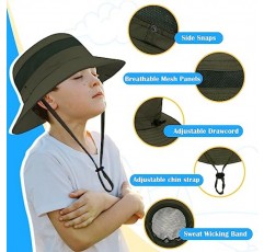 Zando Kids Sun Hat 소년 태양 모자 UPF 50 + 어린이를위한 야외 와이드 브림 캡 버킷 모자 사파리 낚시 모자 소녀 비치 모자