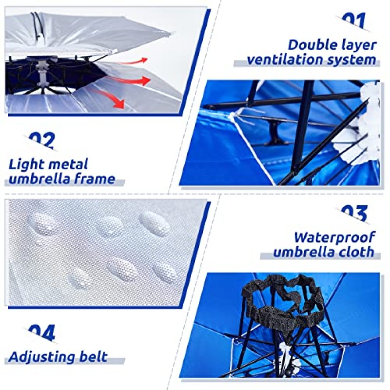 Amylove 2 Pcs 37' 직경 성인용 대형 우산 모자 어린이 더블 레이어 접이식 소형 UV 비 보호 우산 모자 낚시 캠핑 원예 해변 골프 보트 카약을위한 조절 가능한 모자를 쓰고 있죠