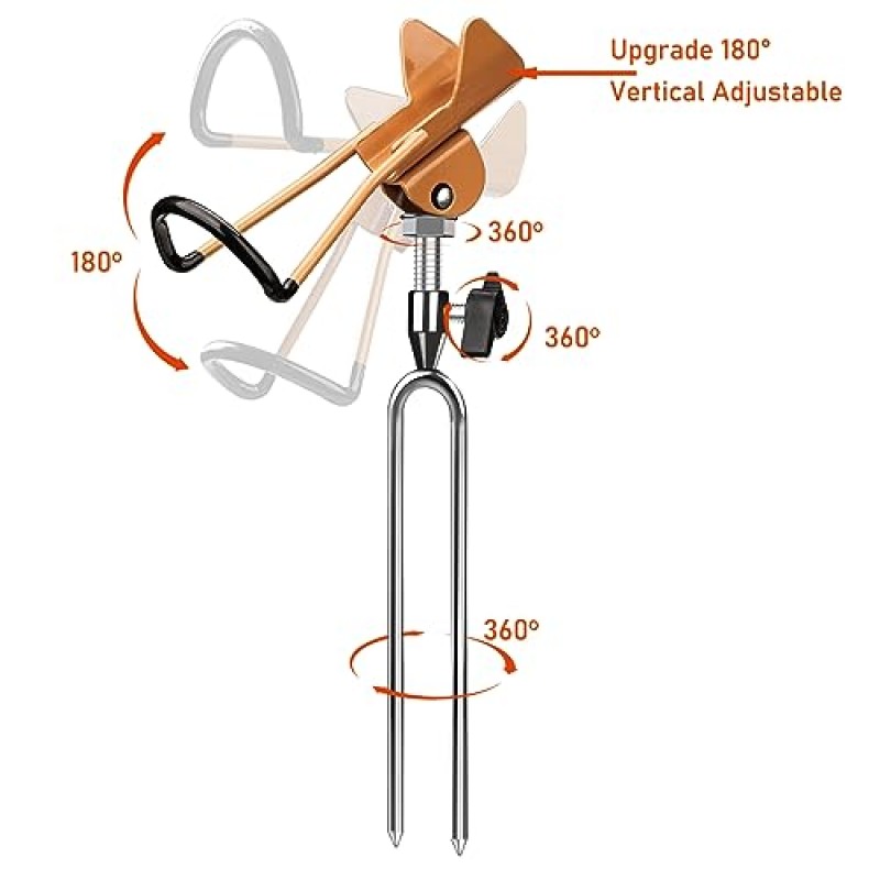 은행 낚시용 낚싯대 홀더 2 팩, 물고기 장대 홀더 지상, 랙 스탠드, 해변 물고기 장대 홀더 360도 조절 가능