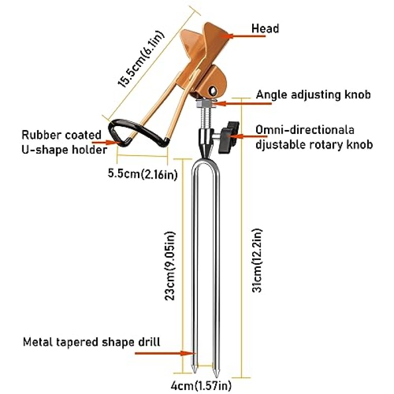 은행 낚시용 낚싯대 홀더 2 팩, 물고기 장대 홀더 지상, 랙 스탠드, 해변 물고기 장대 홀더 360도 조절 가능