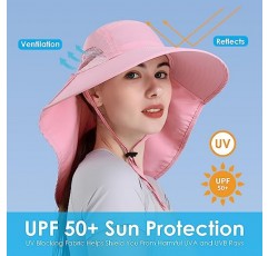 Womens Sun Hat 자외선 차단, 여름 해변 낚시 하이킹을 위한 목 플랩이 있는 접이식 방수 와이드 브림 버킷 모자