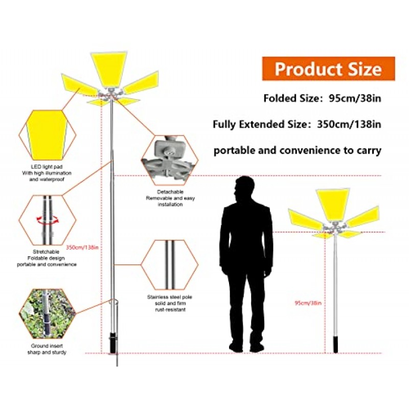 CONPEX 25000lm LED 텔레스코픽 캠핑 조명 휴대용 야외 캠핑 조명 텔레스코픽 장대 낚시 조명 밤 홍수 조명 슈퍼 밝은 비상 조명 뒷마당 조명