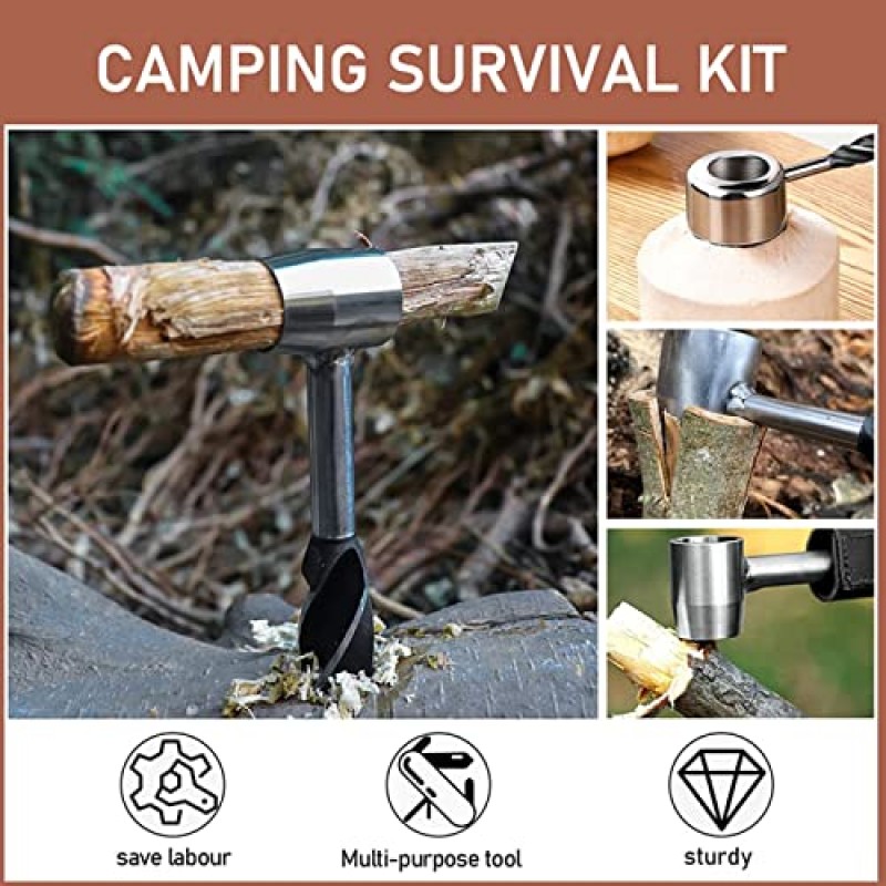 Kingsea Survival Settlers 도구 Bushcraft 핸드 오거 렌치, Bushcraft 장비 및 장비 캠핑, Bushcrafting 및 야외 배낭 여행을 위한 스카치 아이 우드 드릴 페그 및 수동 구멍 제조기