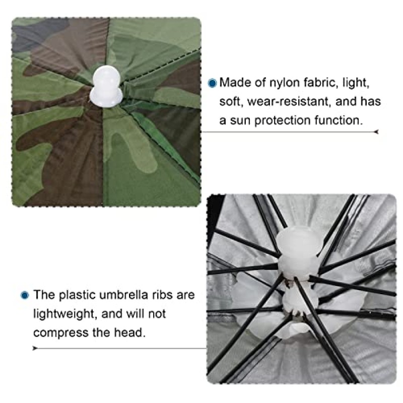 PATIKIL 우산 모자, 2 팩 20 인치 접이식 태양 비 모자 핸즈프리 낚시 우산 모자 골프 낚시 캠핑 야외, 카모