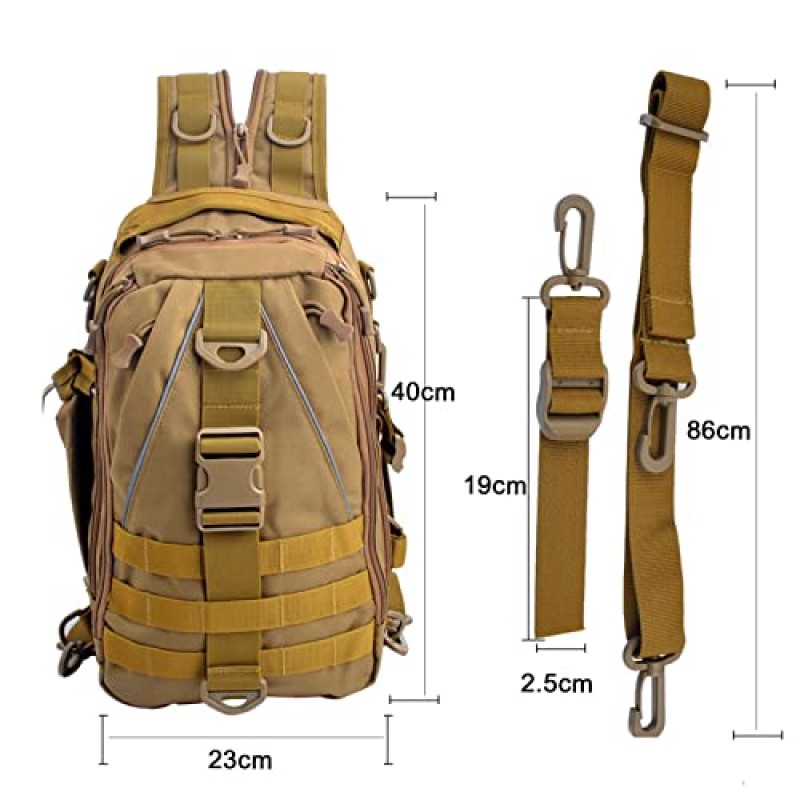 iLure 낚시 태클 박스 보관 슬링 백 야외 어깨 배낭 및 연못 호퍼 하이킹 사냥 캠핑용 크로스 바디 슬링 기어(늑대 브라운(15.7in*9in*5.1in))