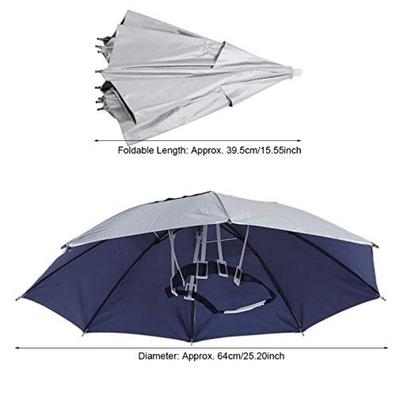 AUHX 이중 목적 낚시 비 우산 모자, 야외 낚시 우산 모자, 캠핑 하이킹을 위해 접는 2Pcs