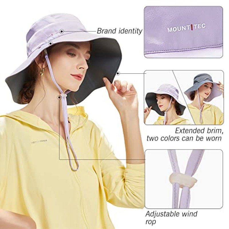 MOUNT TEC UPF 50+Packable Sun hat 여성 슈퍼 와이드 브림 대형 태양 모자 자외선 차단 낚시 하이킹 캠핑 정원 야외