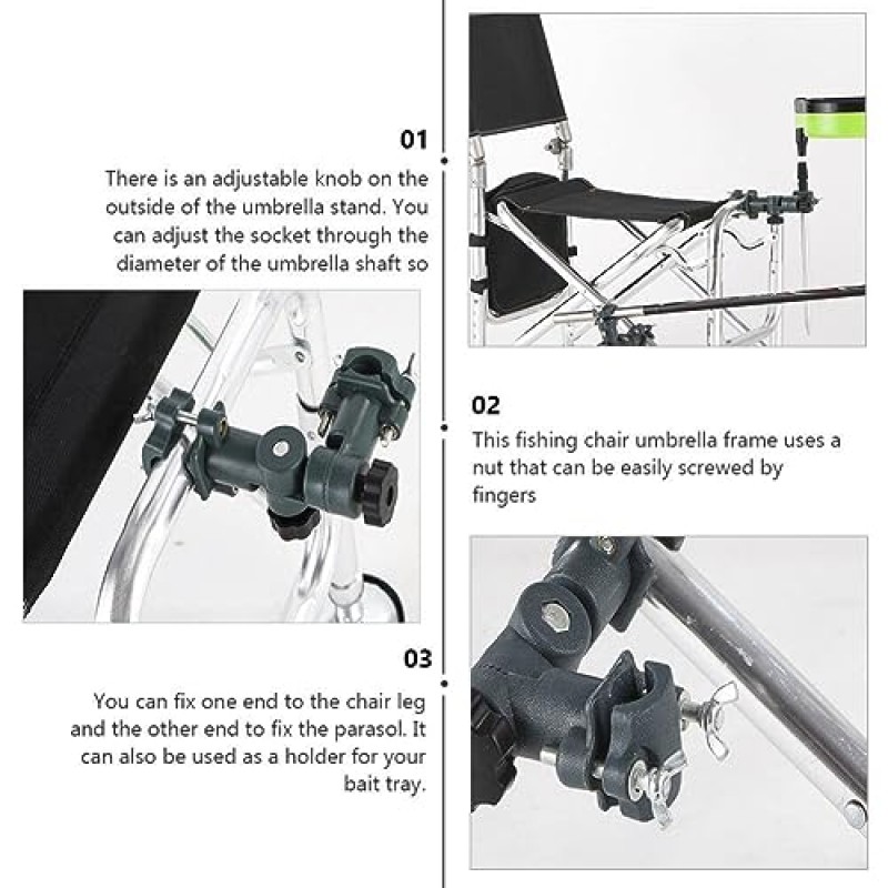 Cabilock 낚시 우산 스탠드 낚시 액세서리 금속 홀더 회전 악센트 의자 낚시 파라솔 브래킷 비치 파라솔 홀더 야외 우산 클램프 낚시 의자 스탠드 파라솔 스탠드