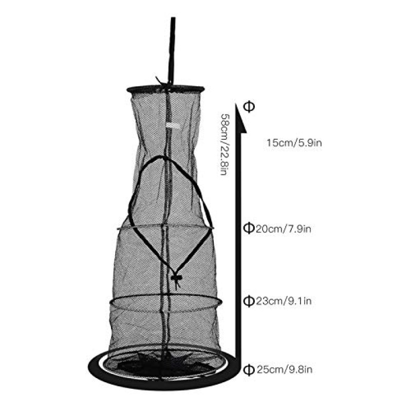 메쉬 피시 케이지, 매우 편리한 낚시 바구니, 간단한 조작 낚시 도구에 대한 내구성 야외 낚시 낚시 매니아 야외 캠핑(28099-C-B 바닥 개방형 검정색)