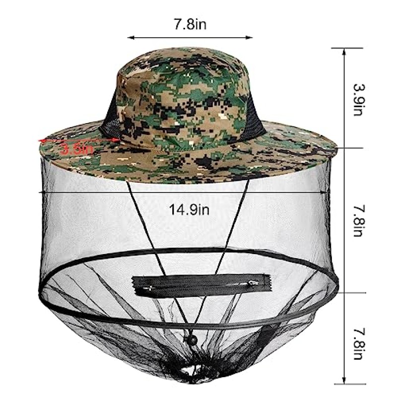 Sucrain 2 팩 모기 머리 그물 모자 태양 모자 야외 원예 양봉을위한 숨겨진 그물 메쉬가있는 정원 버그 모자