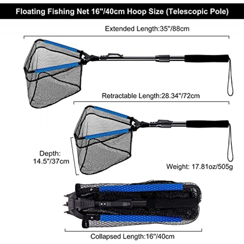PLUSINNO 낚시 그물 물고기 착륙 그물, 접이식 접이식 텔레스코픽 폴 핸들, 내구성이 뛰어난 나일론 소재 메쉬, 안전한 물고기 잡기 또는 풀기