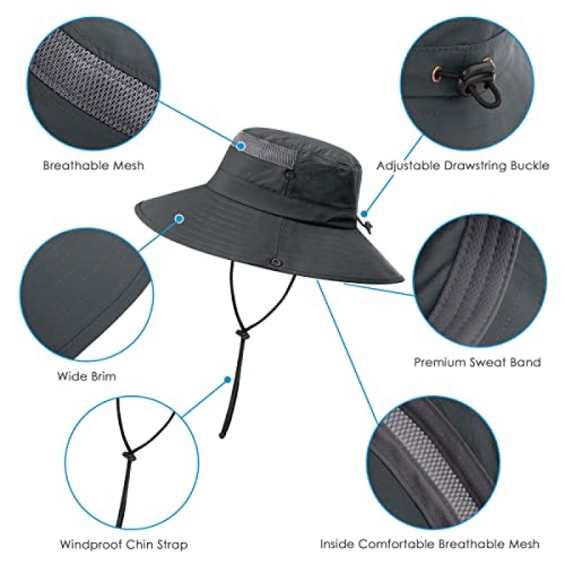 3 팩 Mens Boonie Sun Hat UV 보호 야외 버킷 낚시 모자 하이킹 사파리 및 원예용