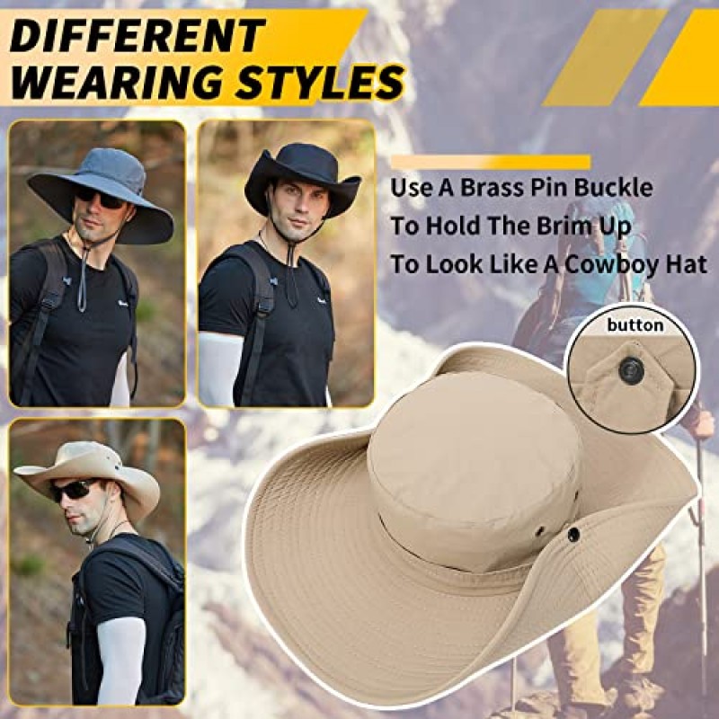 【오버사이즈 XXL】 남성용 선햇, 【UPF50+방수 챙 넓은 챙】 Boonie-Hat Sun-Hat Fishing-Hat for Safari Hiking Beach Garden