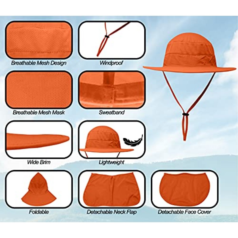 남성 여성을 위한 낚시 태양 보니 모자, 자외선 차단, 경량 캡, 넓은 챙, 탈착식 목 플랩 & 페이스 커버, 방풍