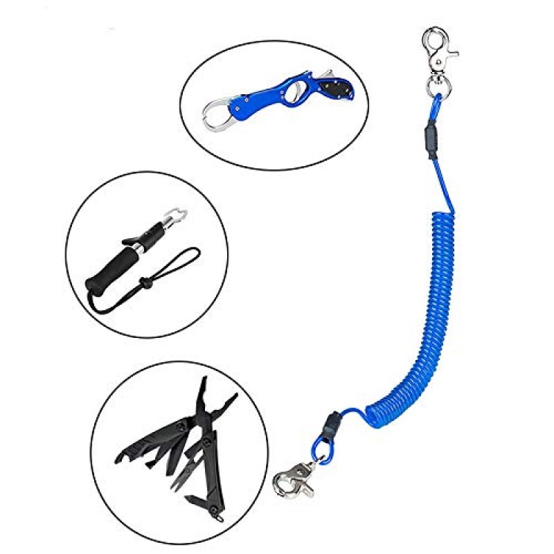 낚시 코일 끈, 고강도 낚시 끈, 접이식 도구 끈, 낚시 도구 안전 로프 연장 코드 테더, 카라비너 ​​포함, 심해 낚시용, 막대, 카약, 패들 - 2개