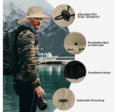 Zando 남성용 와이드 브림 태양 모자 여성용 방수 낚시 모자 남성용 태양 보호 하이킹 용 Packable Boonie Hat