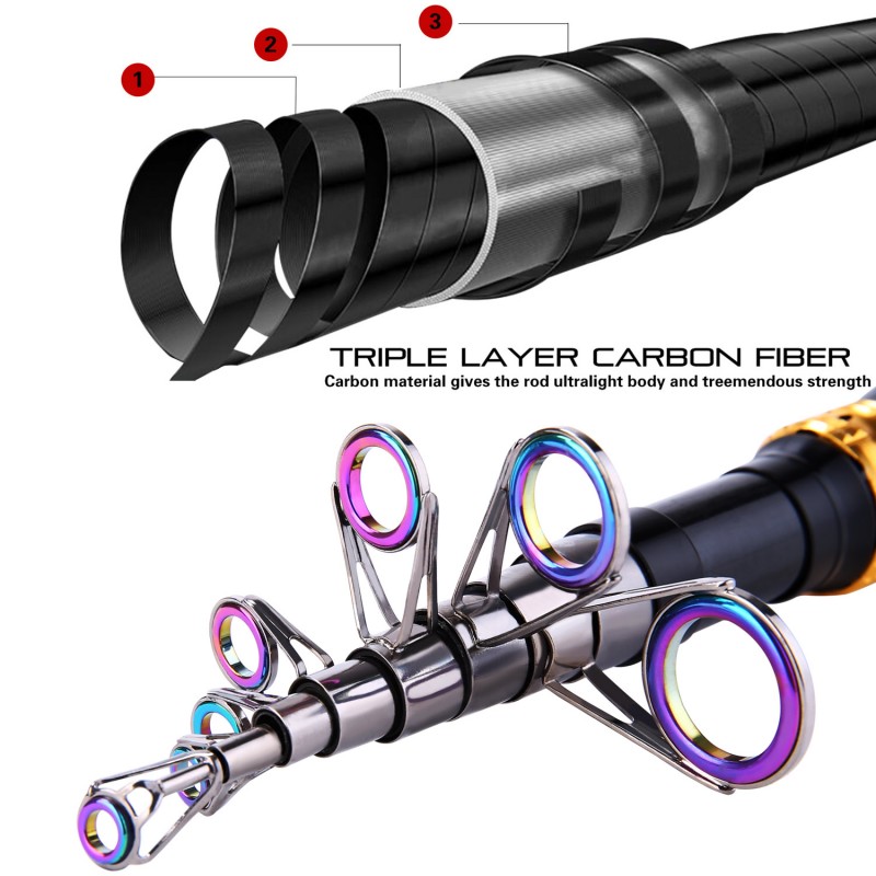 Sougayilang 텔레스코픽 낚싯대 - CNC 릴 시트가 있는 24톤 탄소 섬유 초경량 낚싯대, 휴대용 접이식 핸들, 베이스 연어 송어 낚시용 스테인레스 스틸 가이드