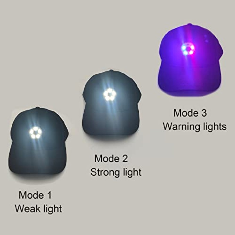 매우 밝은 120 루멘 LED 조명 면 야구 모자 충전식 핸즈프리 조절 가능한 모자 검정색 구조화