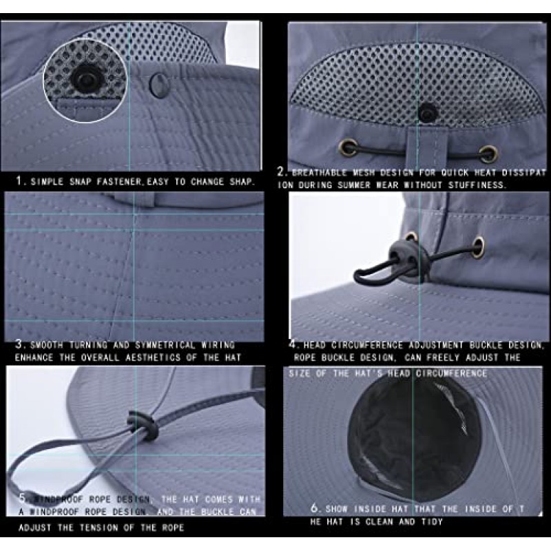 자외선 차단 기능이있는 와이드 브림 태양 모자 남성 여성 낚시 하이킹을위한 양동이 모자 정원 잔디 작업 사파리 캠핑 야외