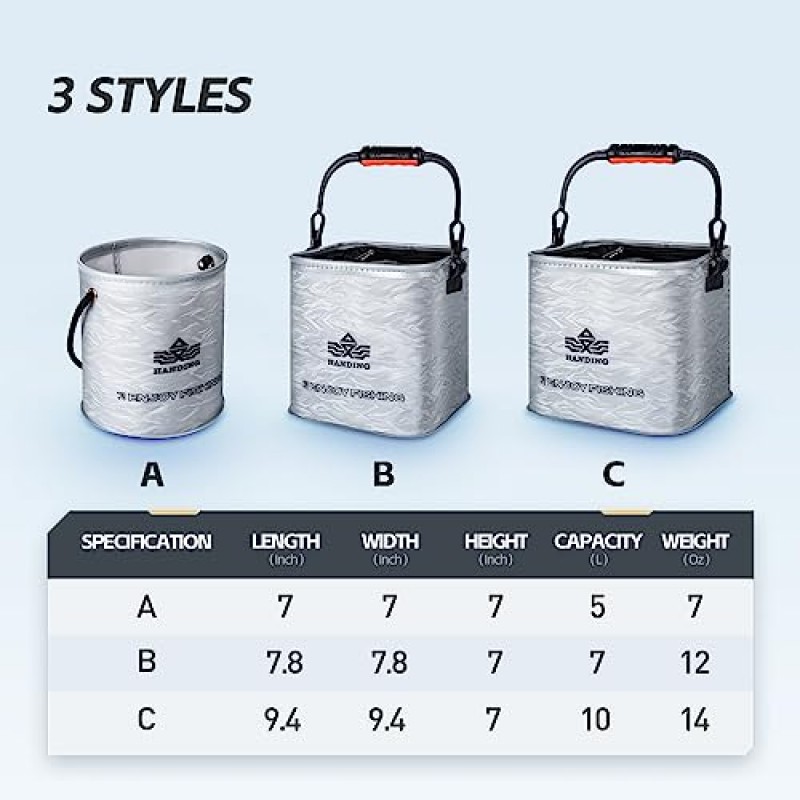 낚시 양동이 7L 휴대용 낚시 물통 캠핑 여행 하이킹 낚시 보트 원예 4.5 미터 로프