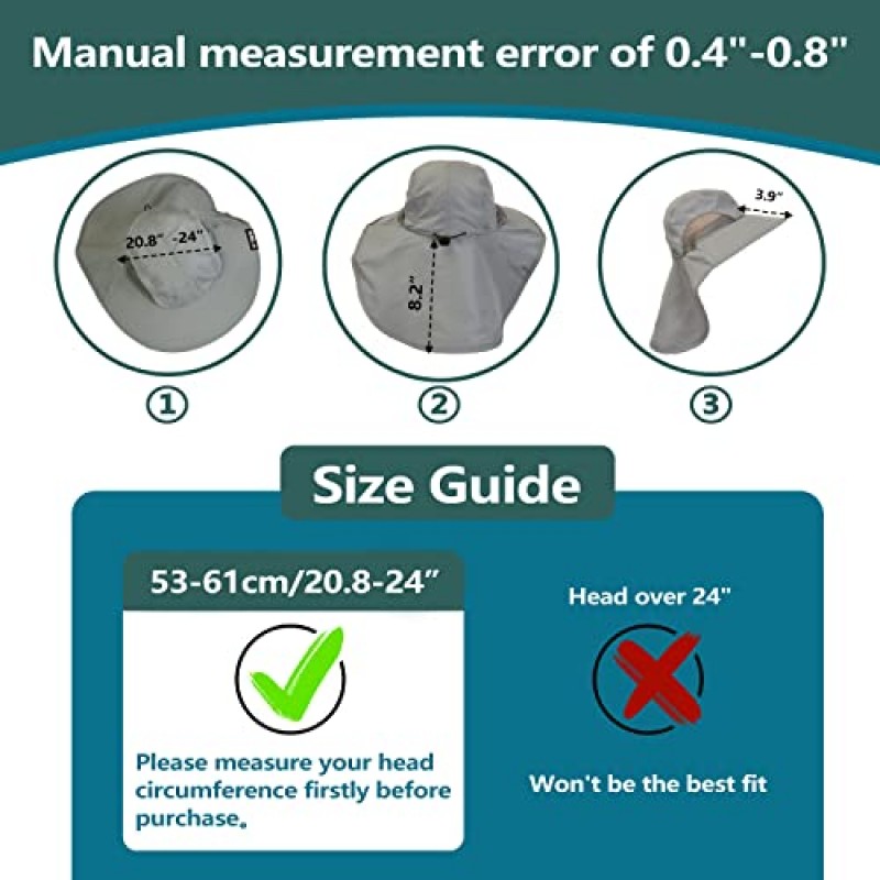 Solaris 목 플랩 넓은 챙 태양 모자, UV 태양 보호 야드 작업 사파리 하이킹 모자 남성 여성