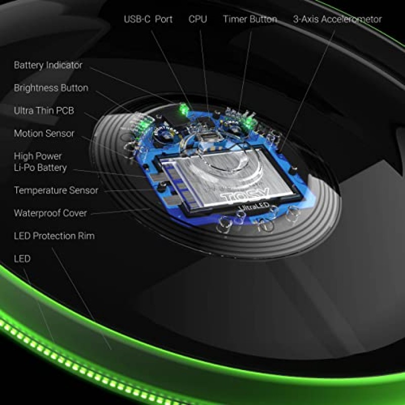 TOSY 플라잉 디스크 - 1600만 색상 RGB 또는 36 또는 360 LED, 매우 밝음, 스마트 모드, 자동 조명, 충전식, 남성/소년/청소년/어린이를 위한 완벽한 생일 및 캠핑 선물, 175g 프리스비