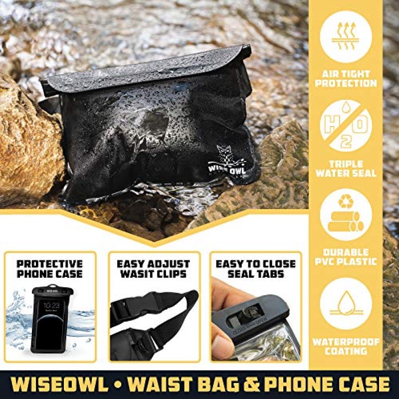 Wise Owl Outfitters 절연 피시 백 및 방수 패니 팩 - 40x16 피쉬 백, 2팩 캠핑 및 패니 팩 포함 - 낚시 및 카약 장비 필수품