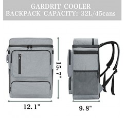 GARDRIT 절연 쿨러 백팩 - 45캔 대용량 백팩 쿨러 누출 방지/방수 경량 소프트 비치 쿨러 작업, 피크닉, 하이킹, 캠핑에 적합