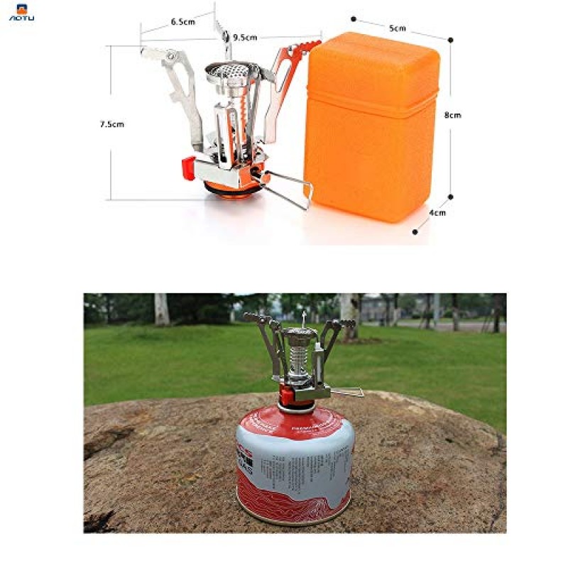 AOTU 휴대용 캠핑 스토브 피에조 점화가 가능한 배낭 스토브 야외 캠핑 하이킹 요리를위한 안정적인 지원 바람 저항 캠프 스토브