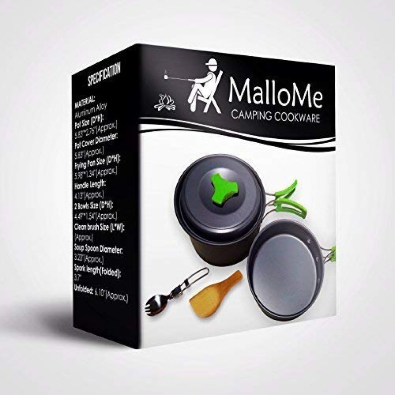 MalloMe 배낭 장비용 캠핑 조리기구 메스 키트 – 캠핑 요리 세트 - 캠핑 냄비 및 팬 세트 - 배낭 스토브/휴대용 스토브 호환 가능 - 캠프 주방 장비 액세서리 냄비