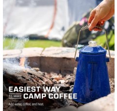 COLETTI 클래식 캠핑 커피 여과기 - 캠프장, 캐빈, 사냥, 낚시, 배낭 여행 및 RV용 12컵 에나멜 냄비(블루)