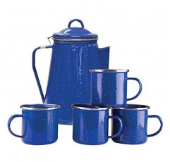 스탠스포츠 에나멜 퍼콜레이터 커피 포트 & 머그 4개 세트(11230),블루